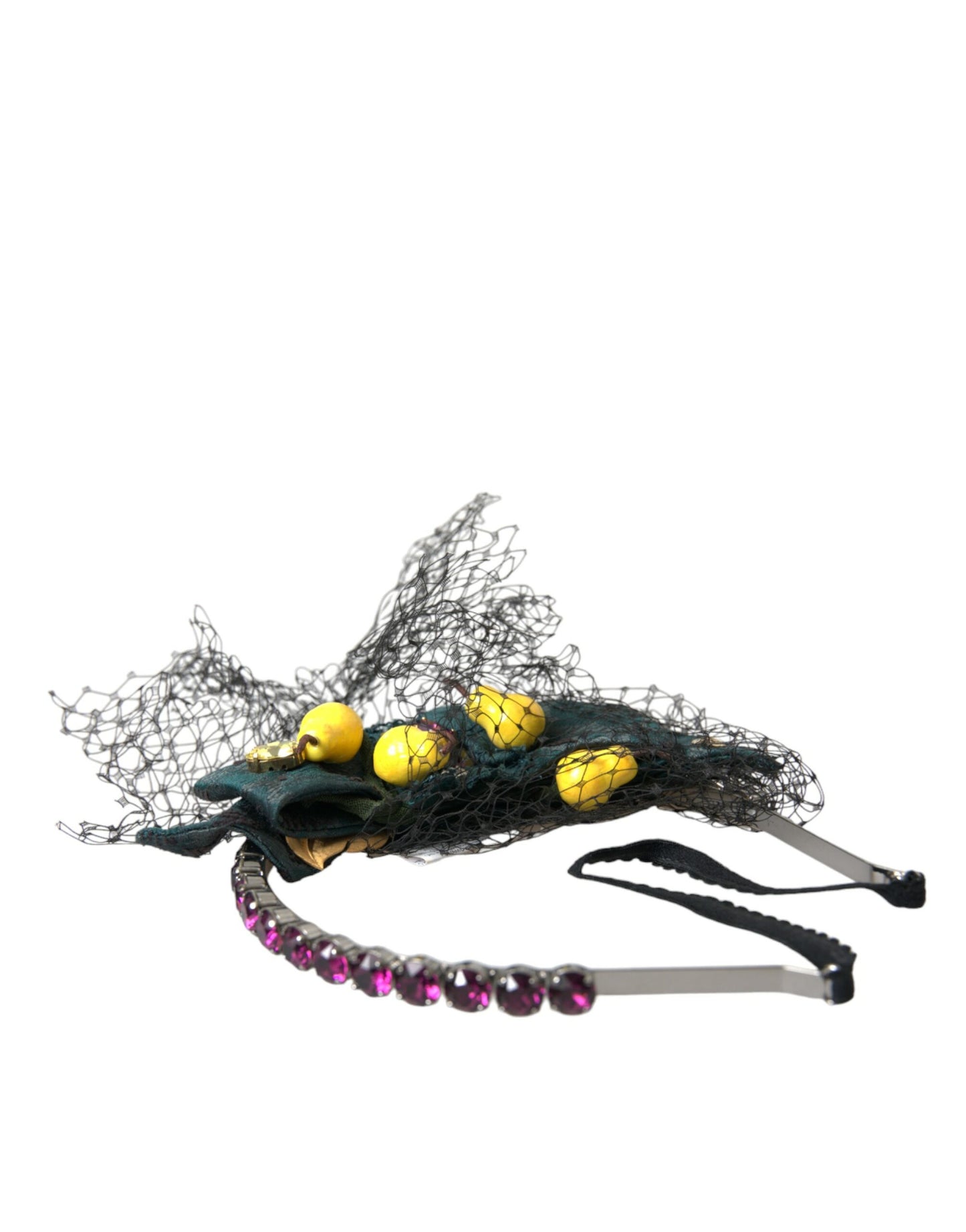 Diadema de red de cristal morado de Sicilia con limones negros