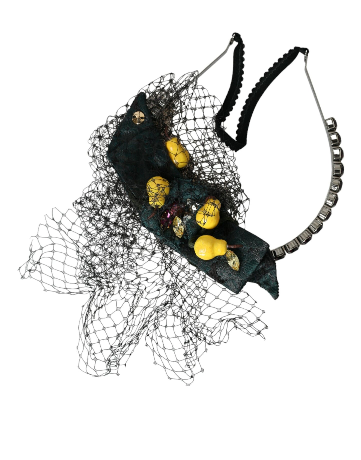 Diadema de red de cristal morado de Sicilia con limones negros