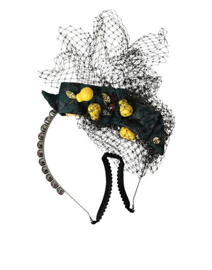 Diadema de red de cristal morado de Sicilia con limones negros