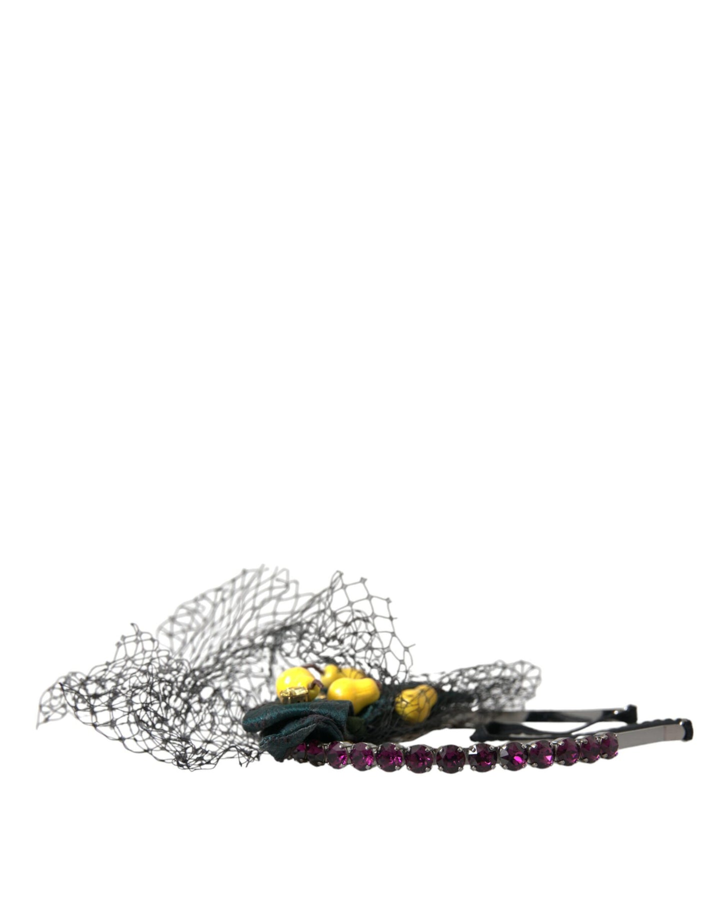 Diadema de red de cristal morado de Sicilia con limones negros