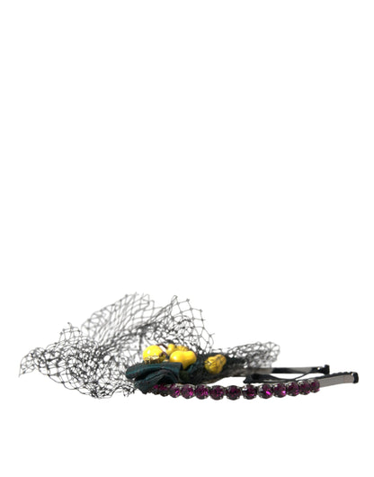 Diadema de red de cristal morado de Sicilia con limones negros