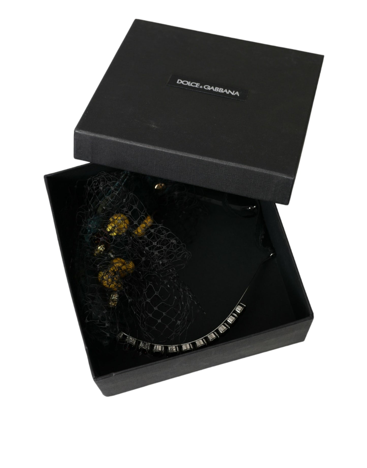 Diadema de red de cristal morado de Sicilia con limones negros