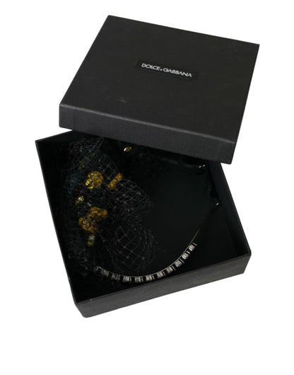 Diadema de red de cristal morado de Sicilia con limones negros