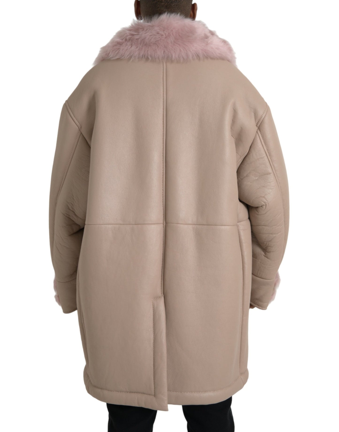 Chaqueta de piel de cordero beige y rosa