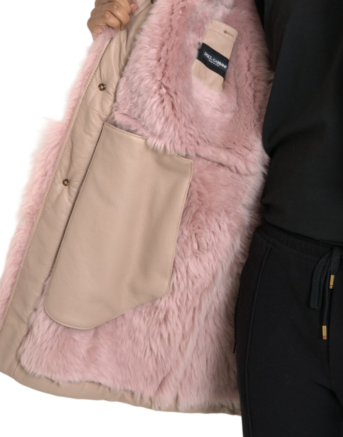 Chaqueta de piel de cordero beige y rosa