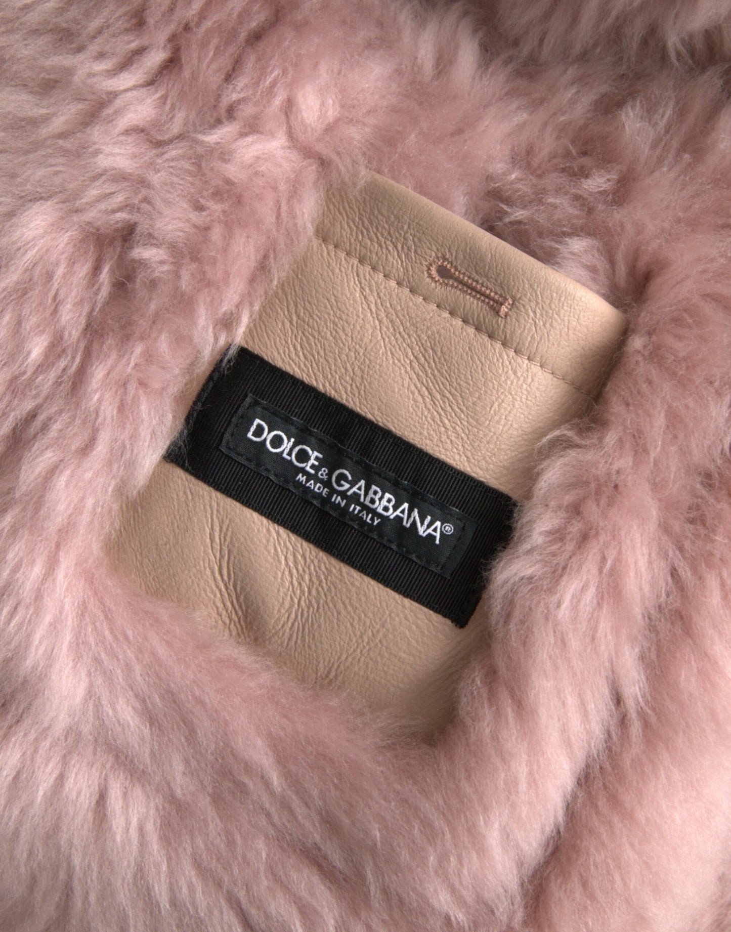 Chaqueta de piel de cordero beige y rosa