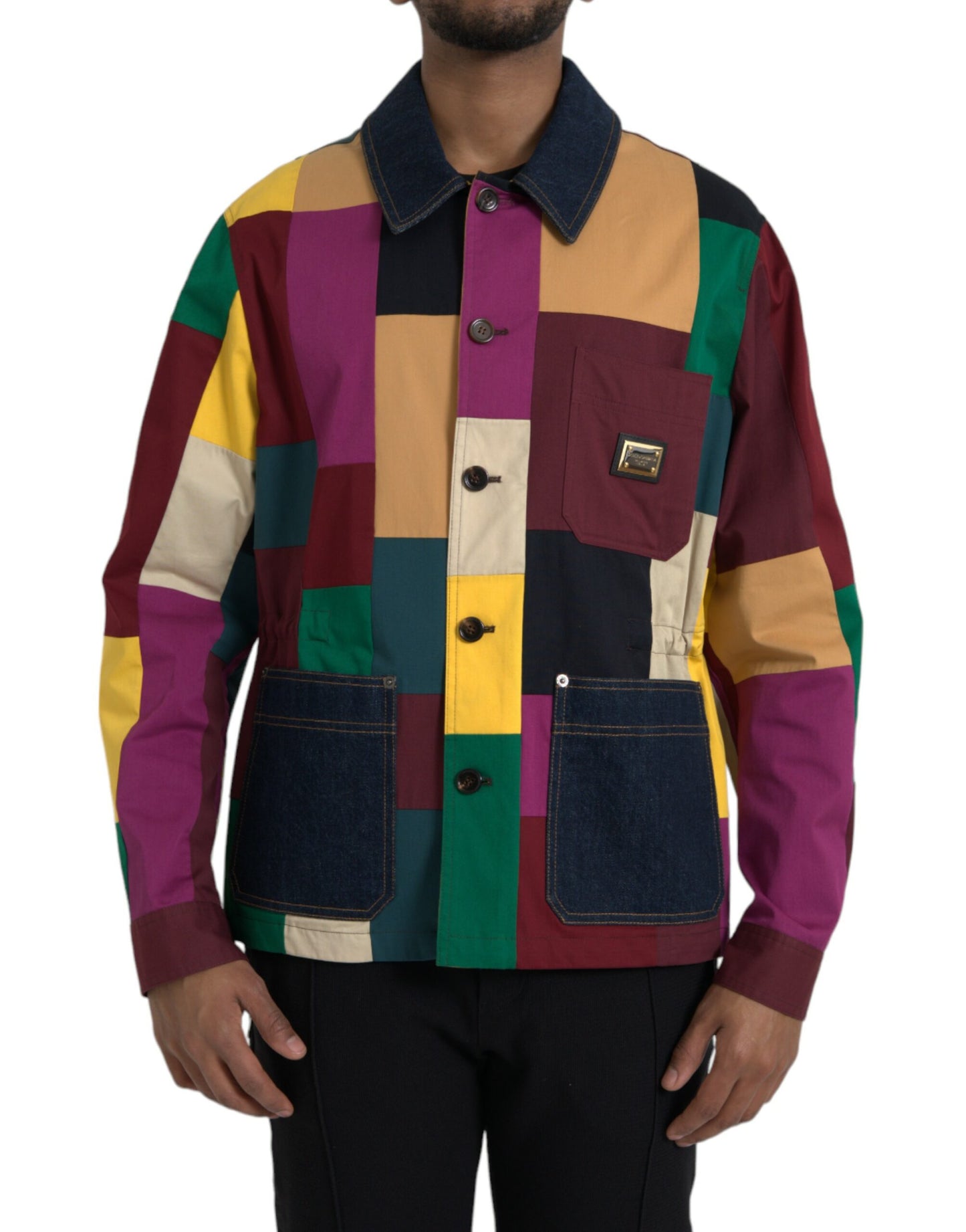 Chaqueta de algodón con cuello y patchwork multicolor