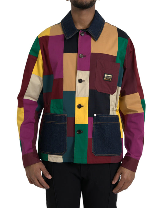 Chaqueta de algodón con cuello y patchwork multicolor