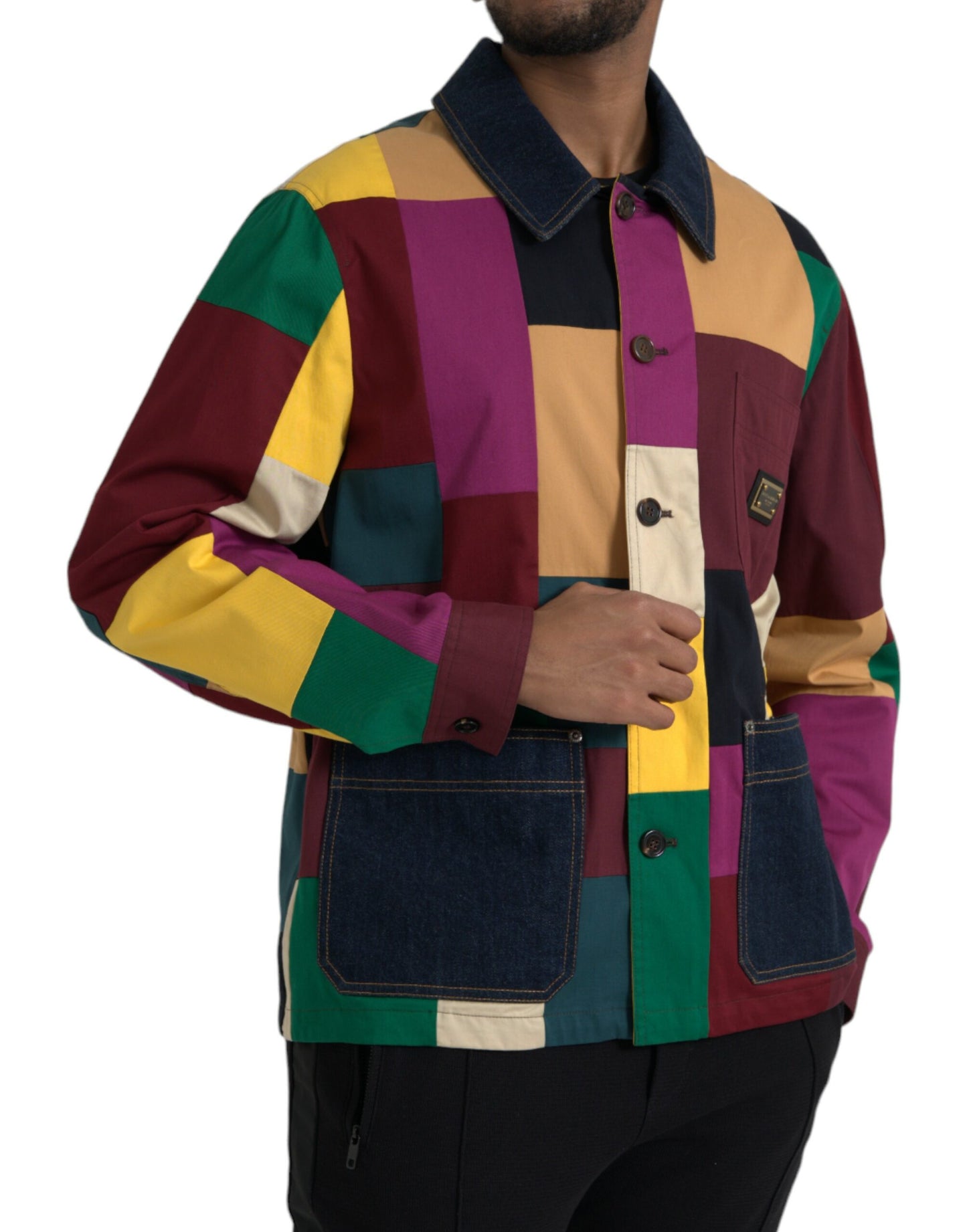 Chaqueta de algodón con cuello y patchwork multicolor
