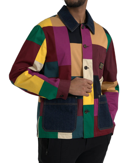 Chaqueta de algodón con cuello y patchwork multicolor