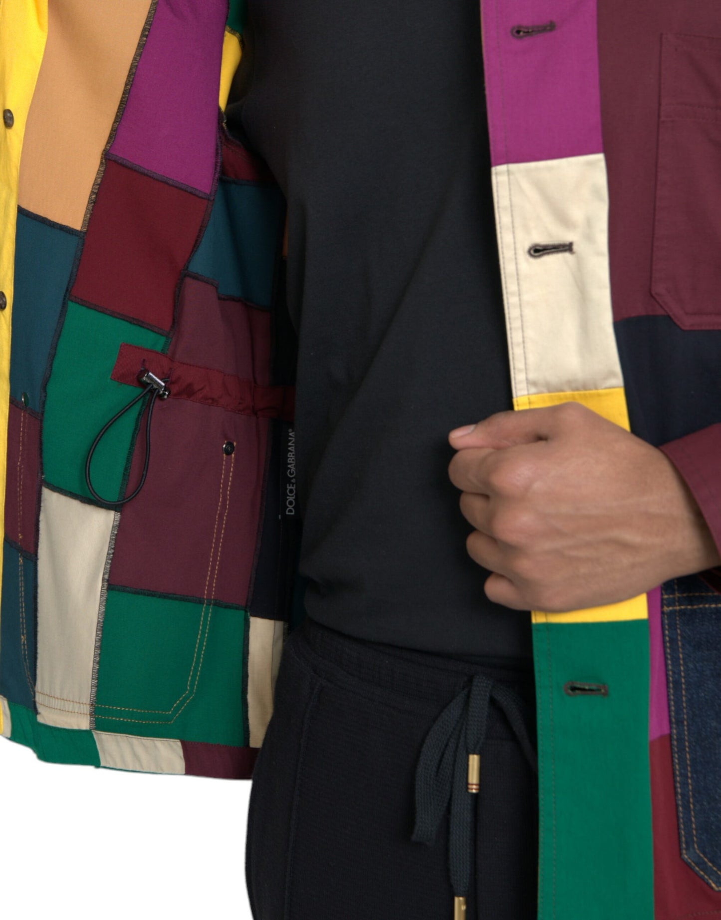 Chaqueta de algodón con cuello y patchwork multicolor