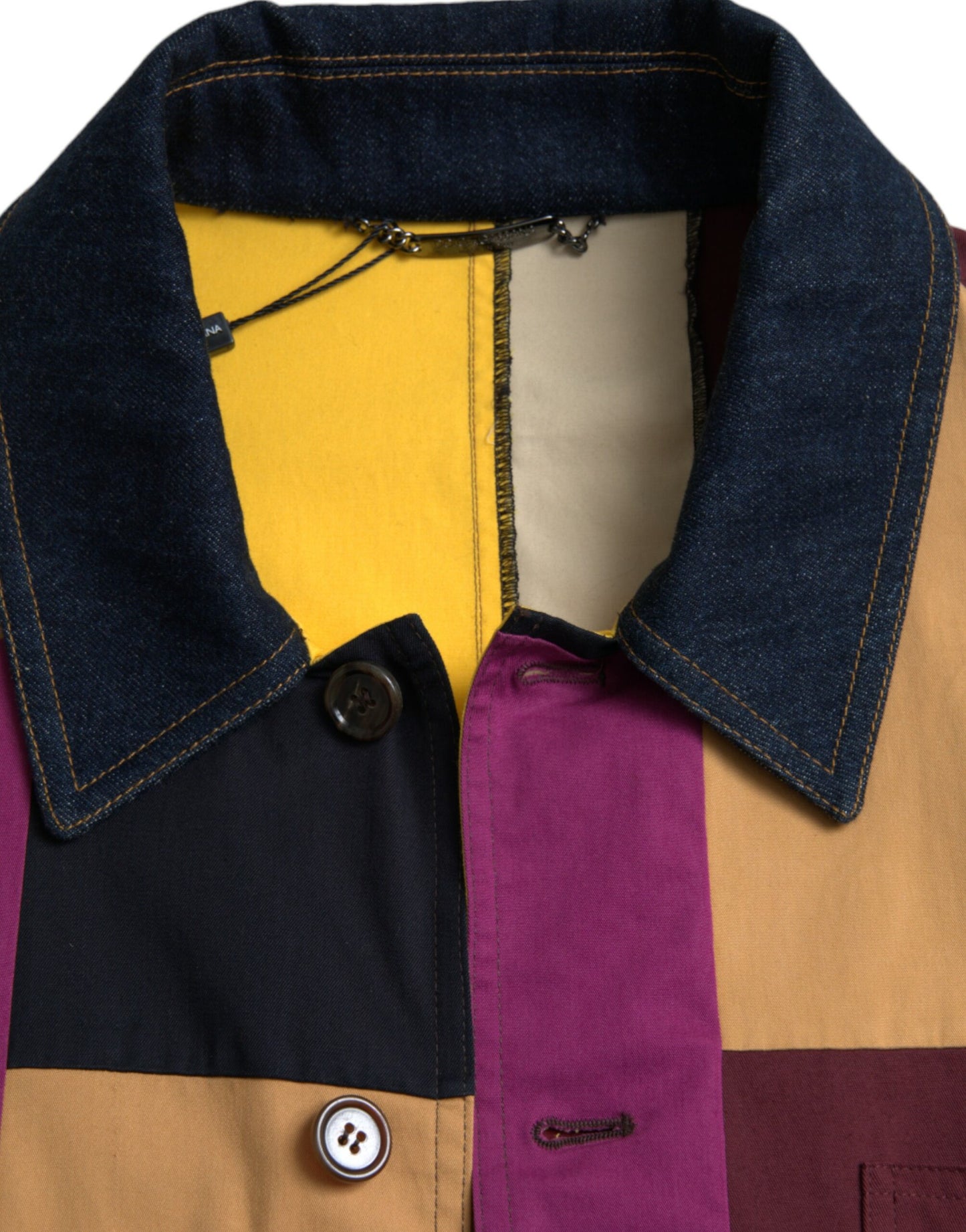 Chaqueta de algodón con cuello y patchwork multicolor