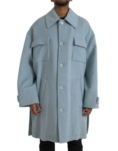 Chaqueta gabardina de lana azul claro con botones