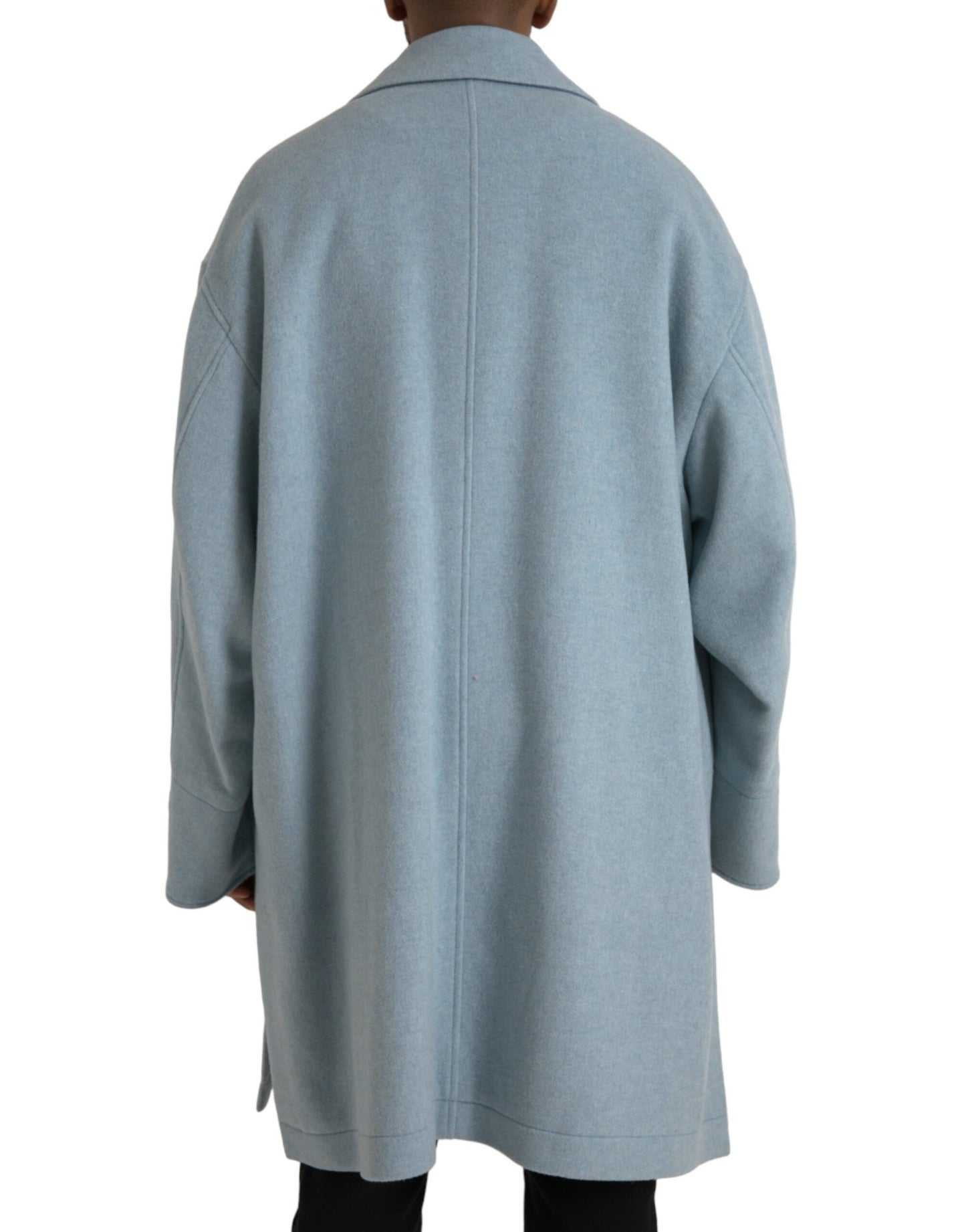 Chaqueta gabardina de lana azul claro con botones