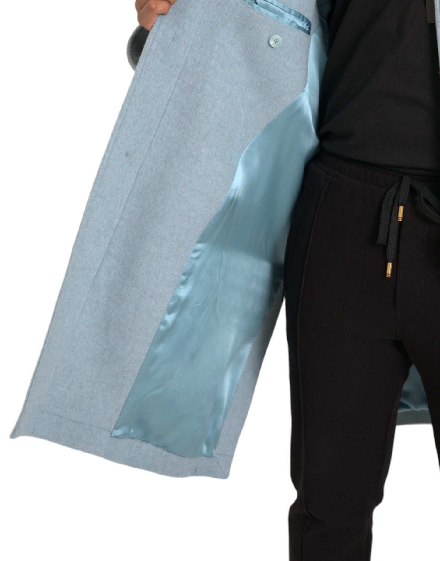 Chaqueta gabardina de lana azul claro con botones