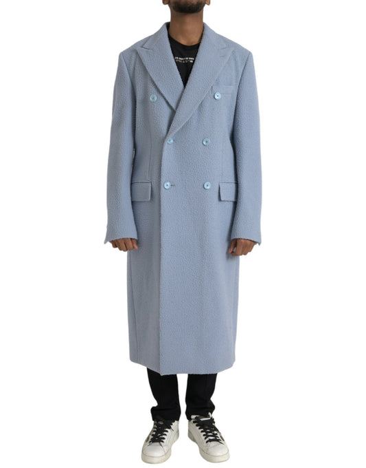 Chaqueta gabardina larga azul de doble botonadura