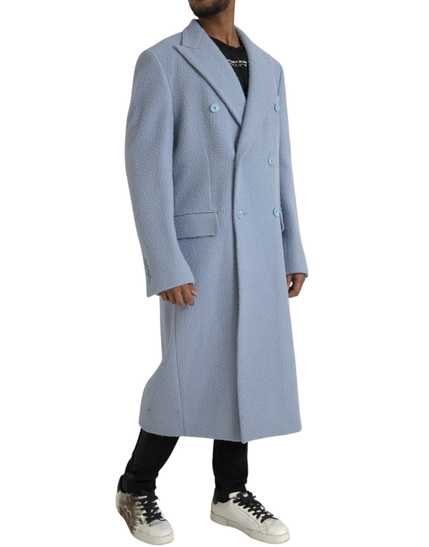 Chaqueta gabardina larga azul de doble botonadura