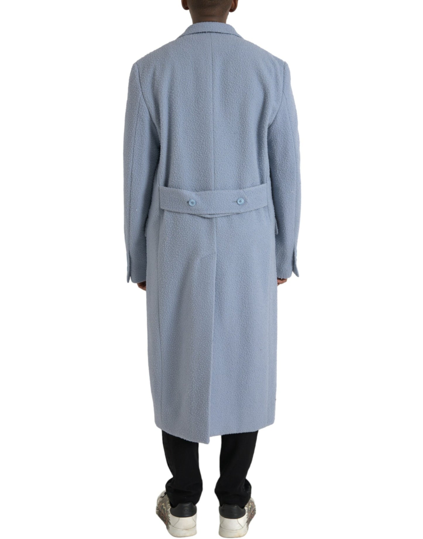 Chaqueta gabardina larga azul de doble botonadura