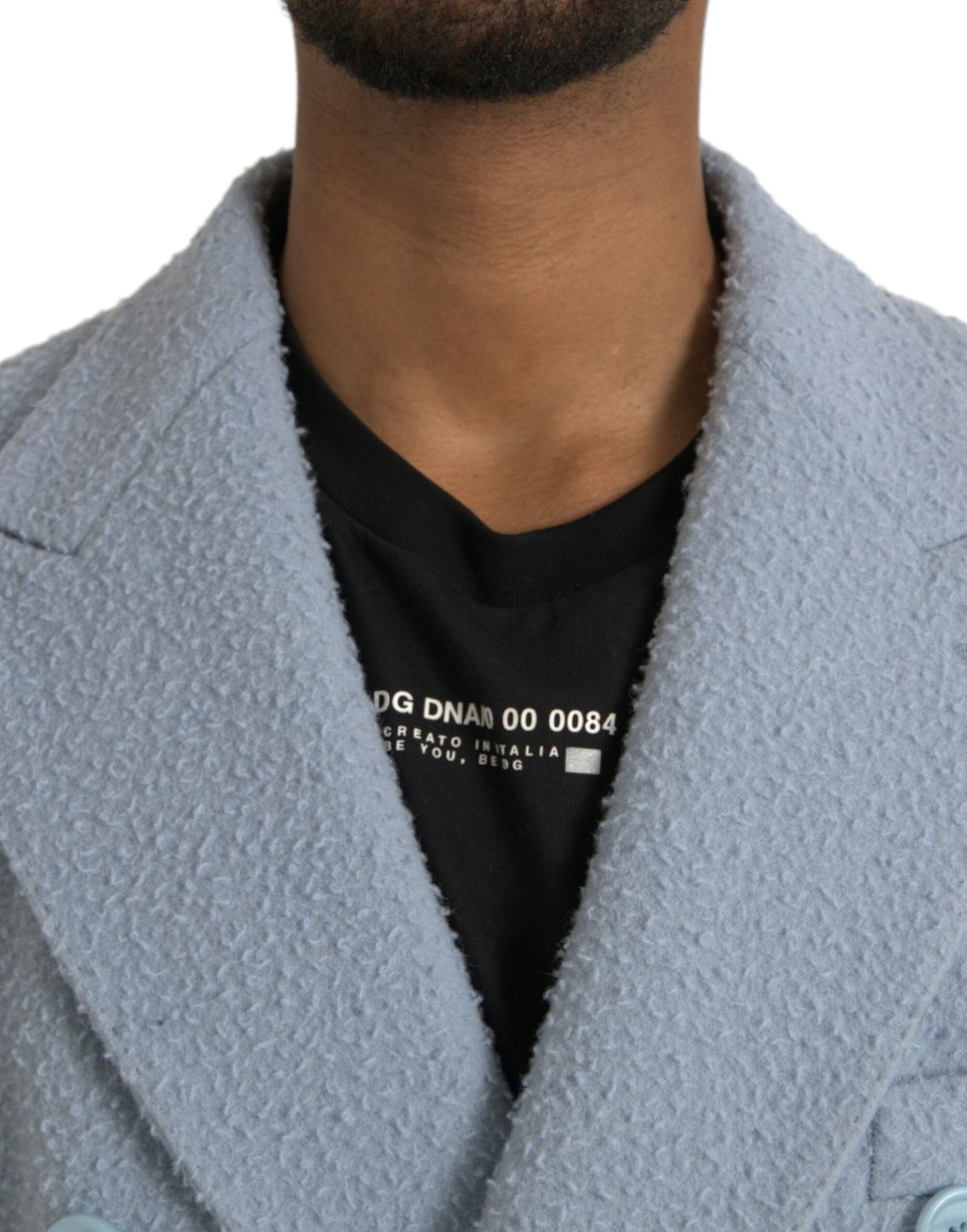 Chaqueta gabardina larga azul de doble botonadura