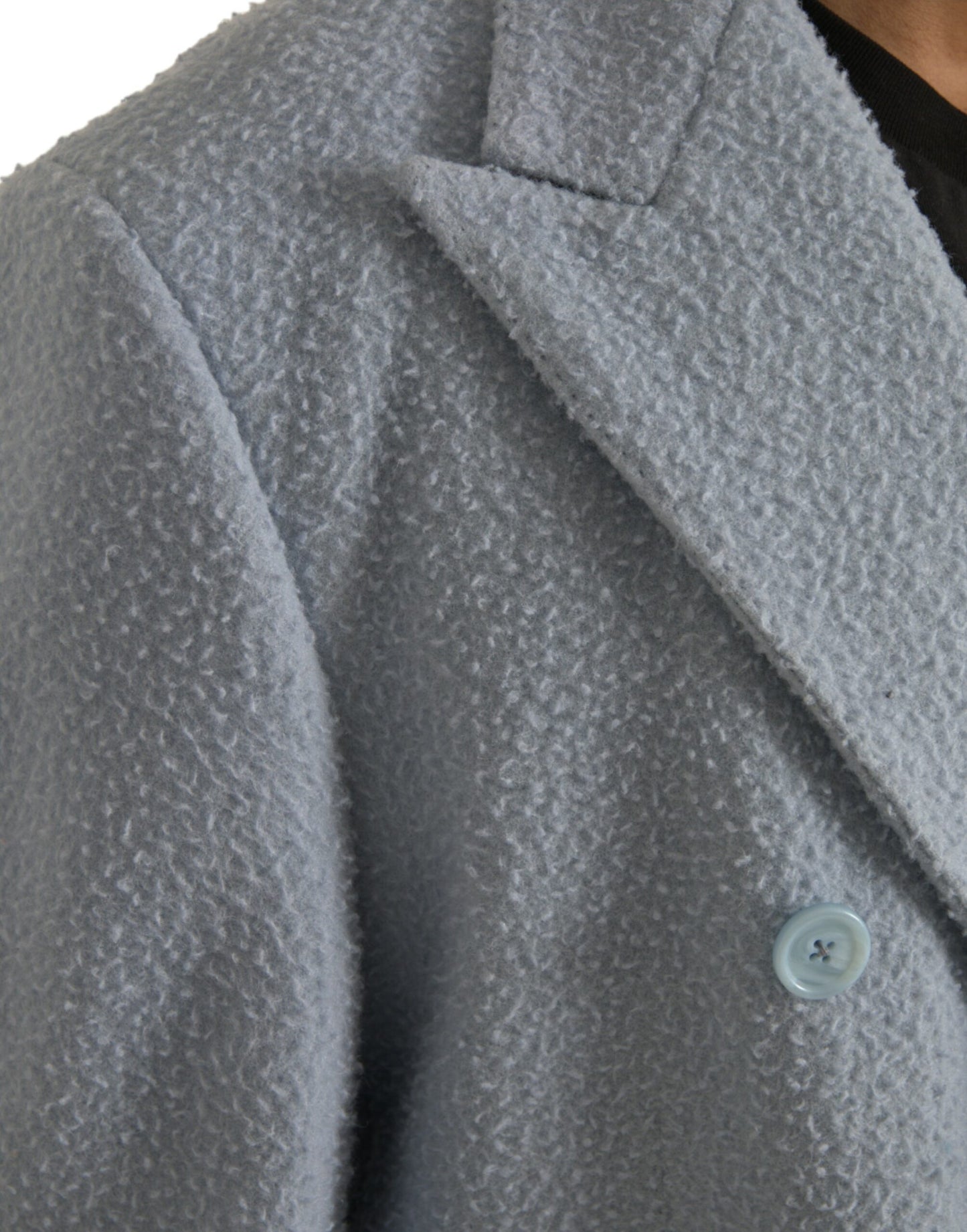 Chaqueta gabardina larga azul de doble botonadura