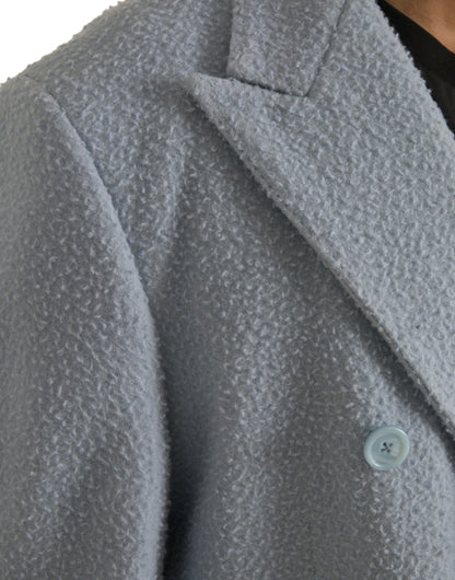 Chaqueta gabardina larga azul de doble botonadura