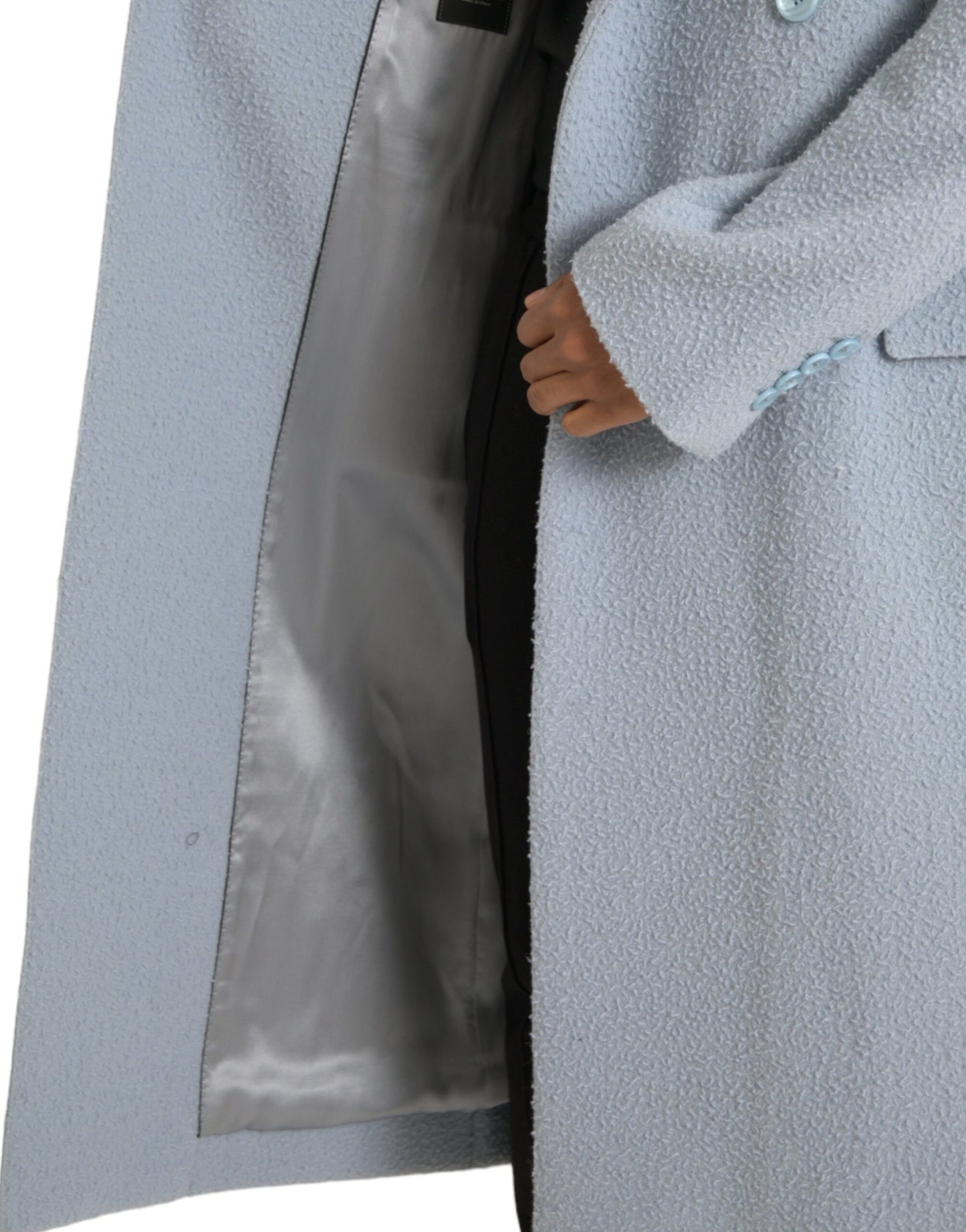Chaqueta gabardina larga azul de doble botonadura