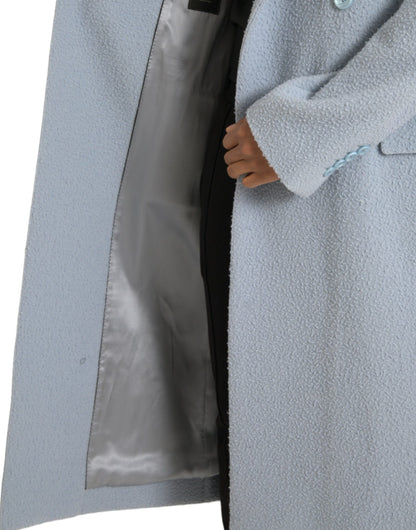 Chaqueta gabardina larga azul de doble botonadura