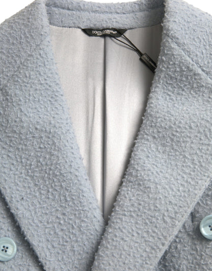 Chaqueta gabardina larga azul de doble botonadura