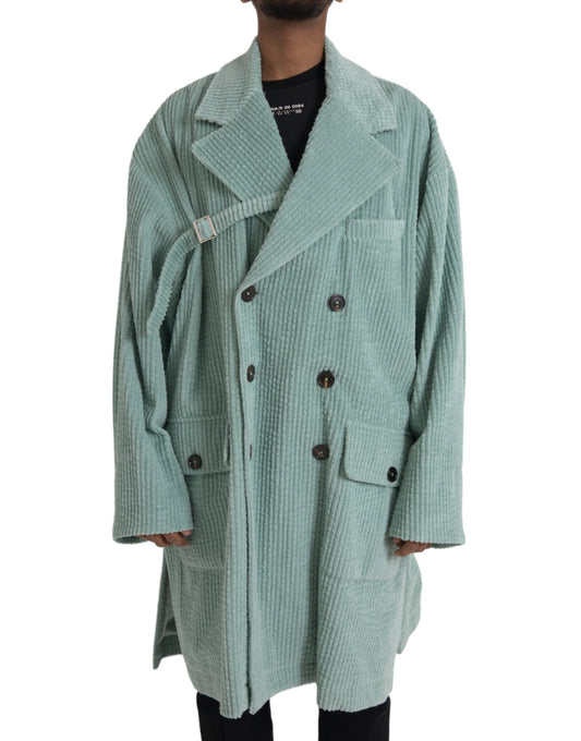 Chaqueta de pana de algodón azul con doble botonadura