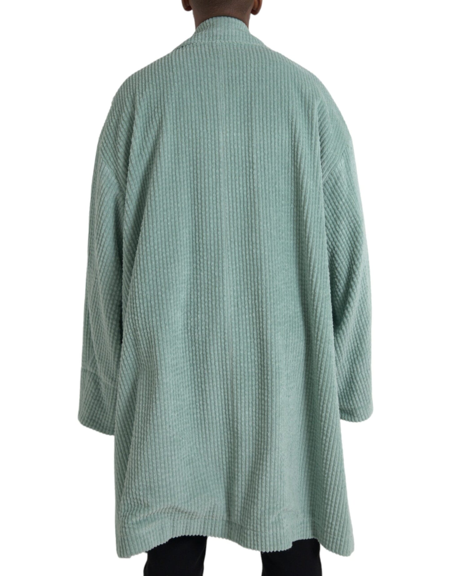 Chaqueta de pana de algodón azul con doble botonadura