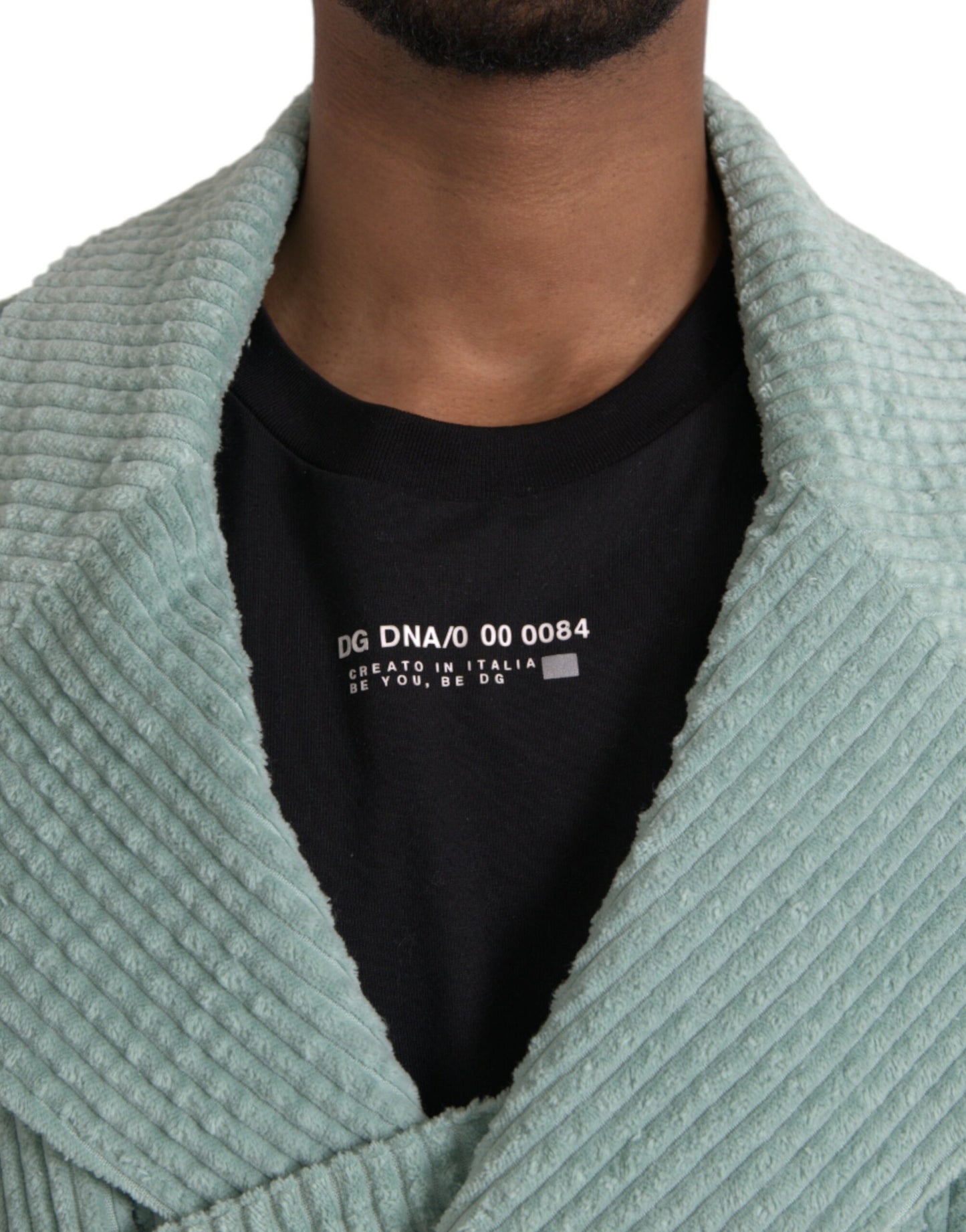Chaqueta de pana de algodón azul con doble botonadura