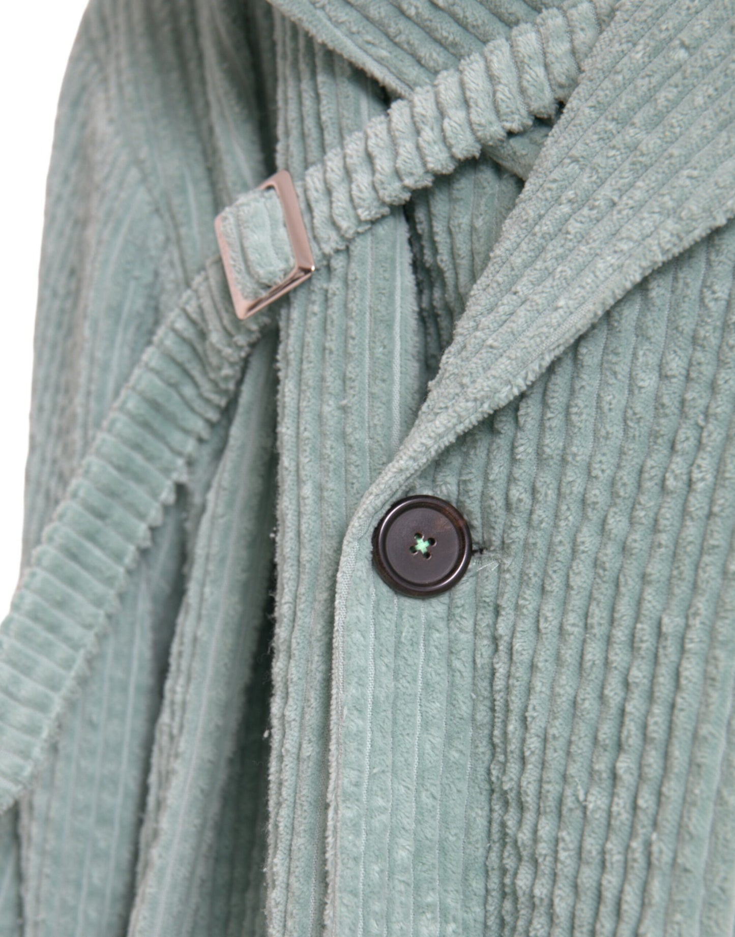 Chaqueta de pana de algodón azul con doble botonadura