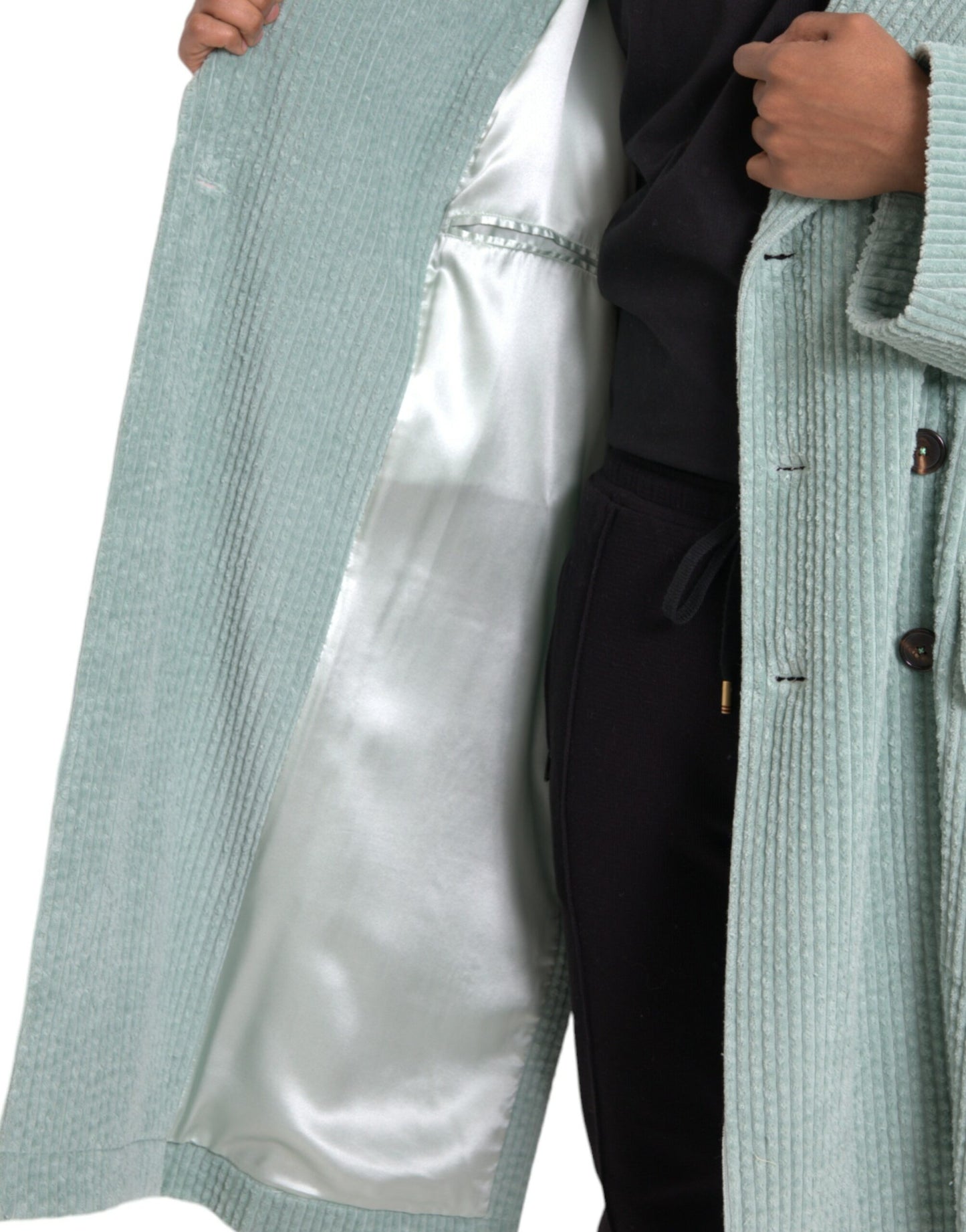 Chaqueta de pana de algodón azul con doble botonadura
