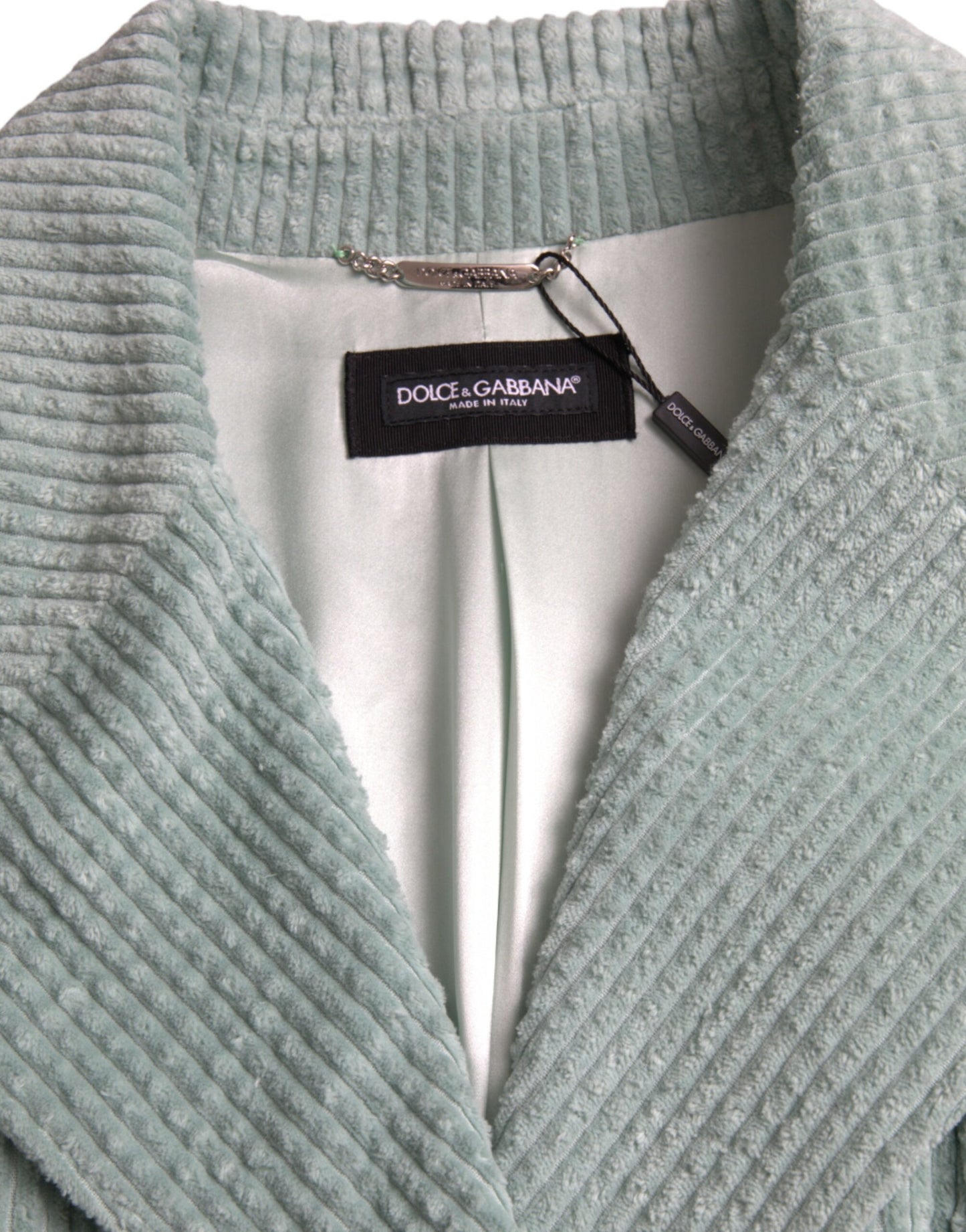 Chaqueta de pana de algodón azul con doble botonadura