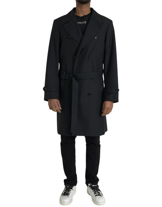 Chaqueta gabardina negra cruzada