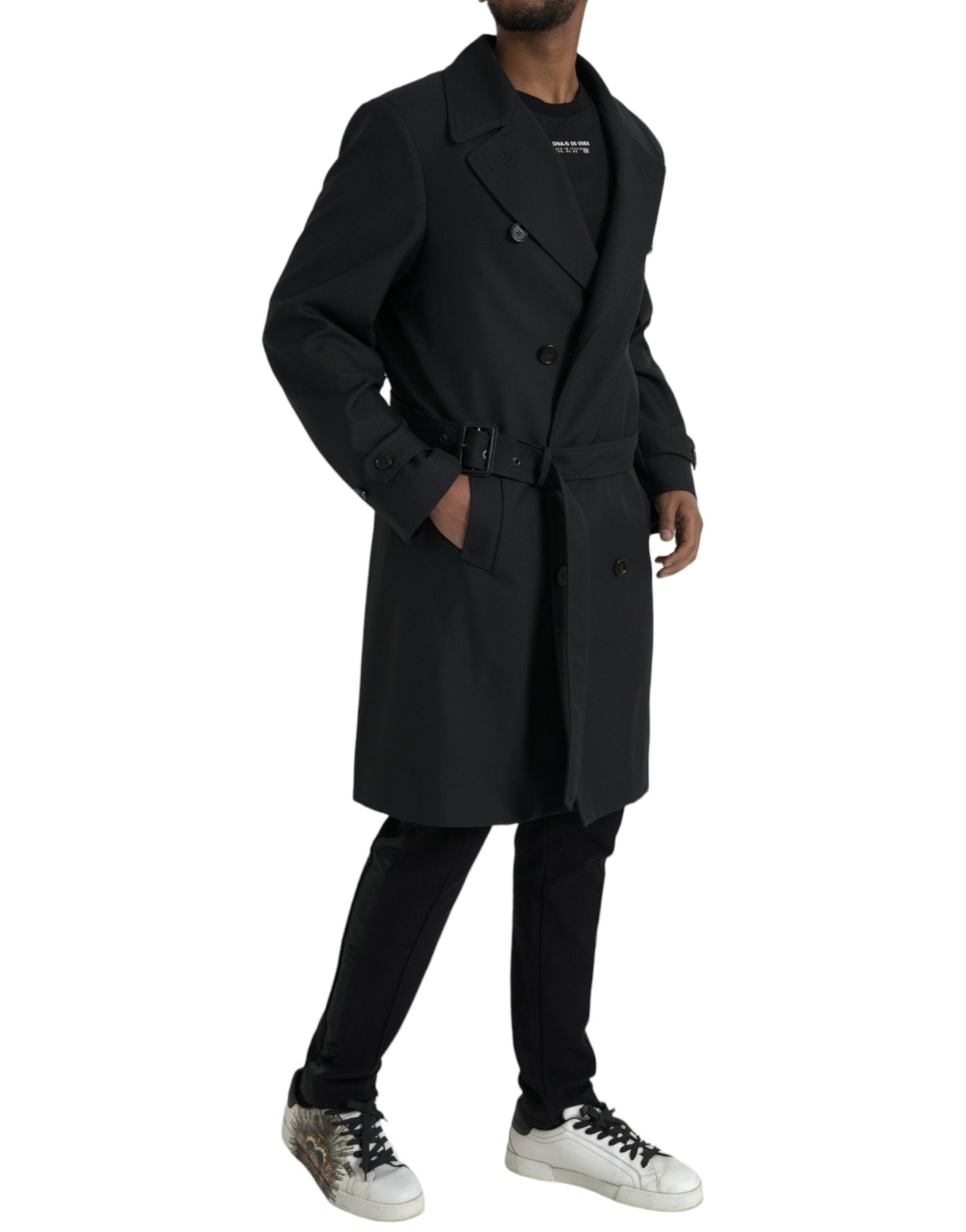 Chaqueta gabardina negra cruzada
