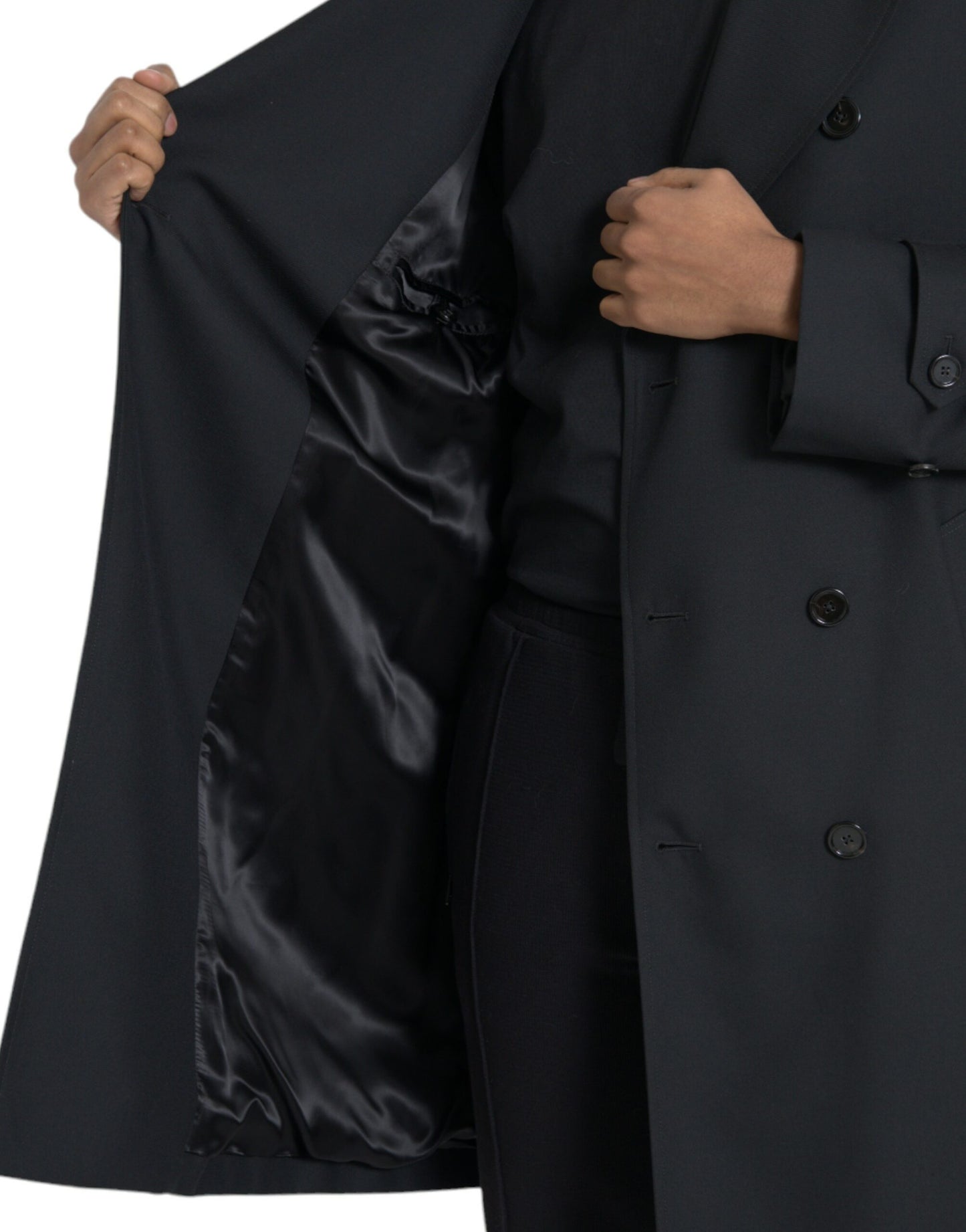 Chaqueta gabardina negra cruzada