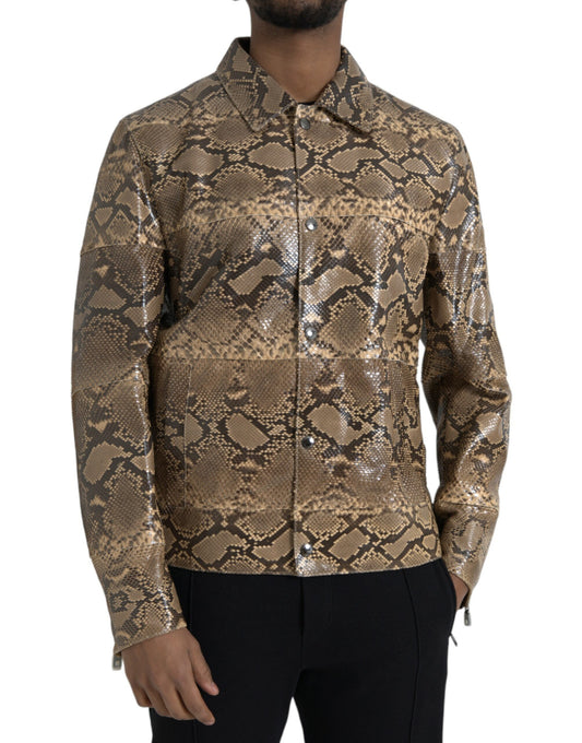 Chaqueta motera de cuero exótico beige