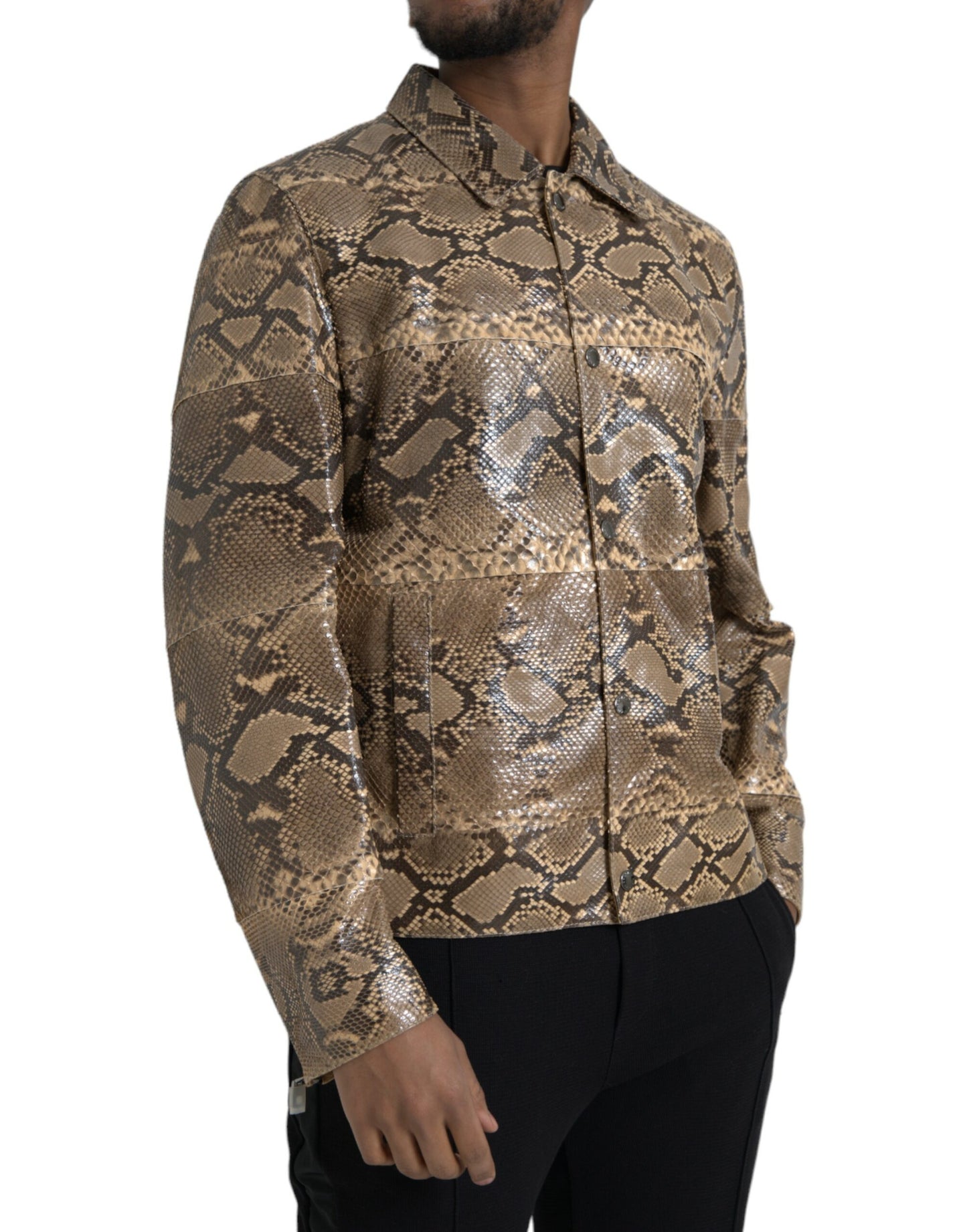Chaqueta motera de cuero exótico beige