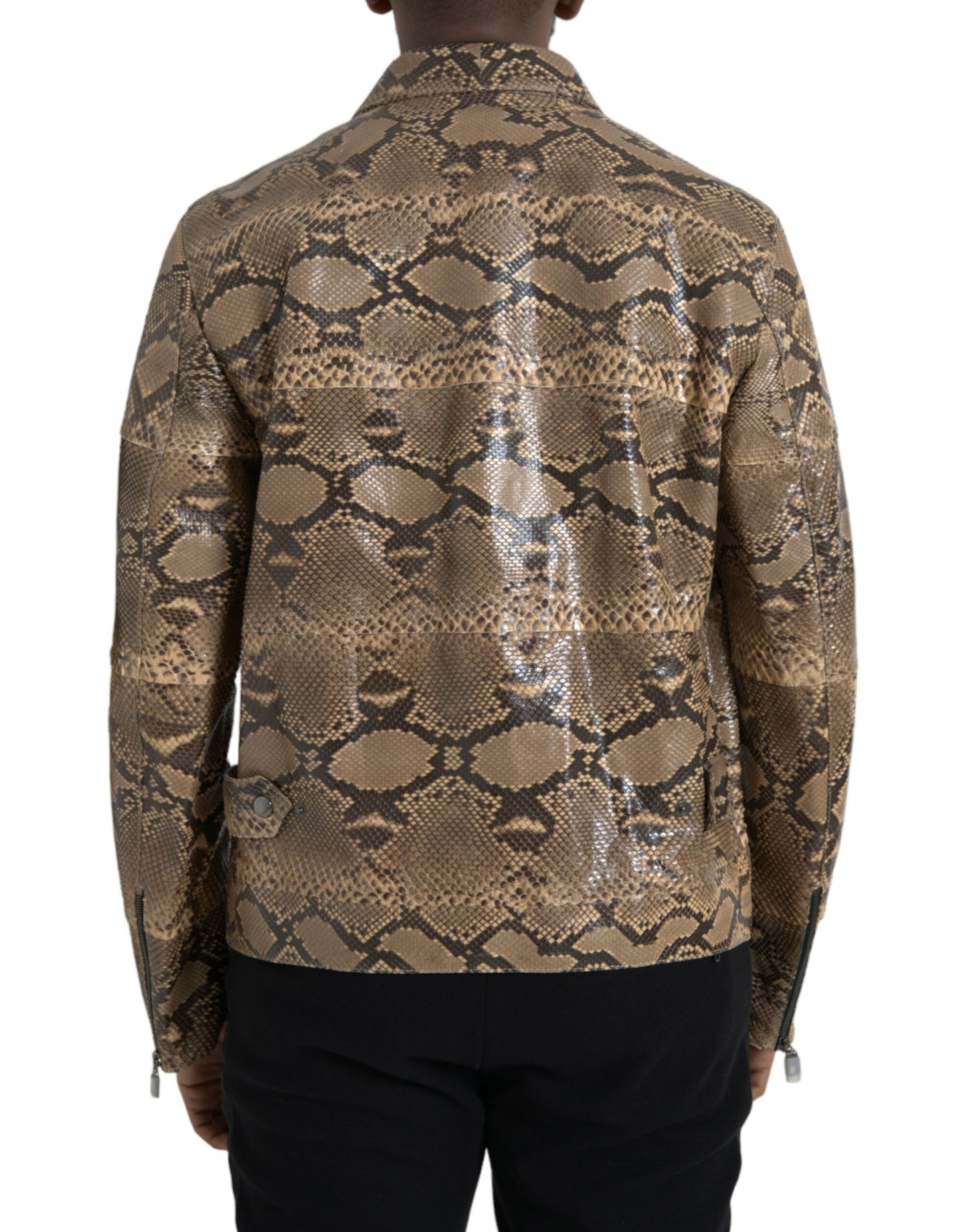 Chaqueta motera de cuero exótico beige