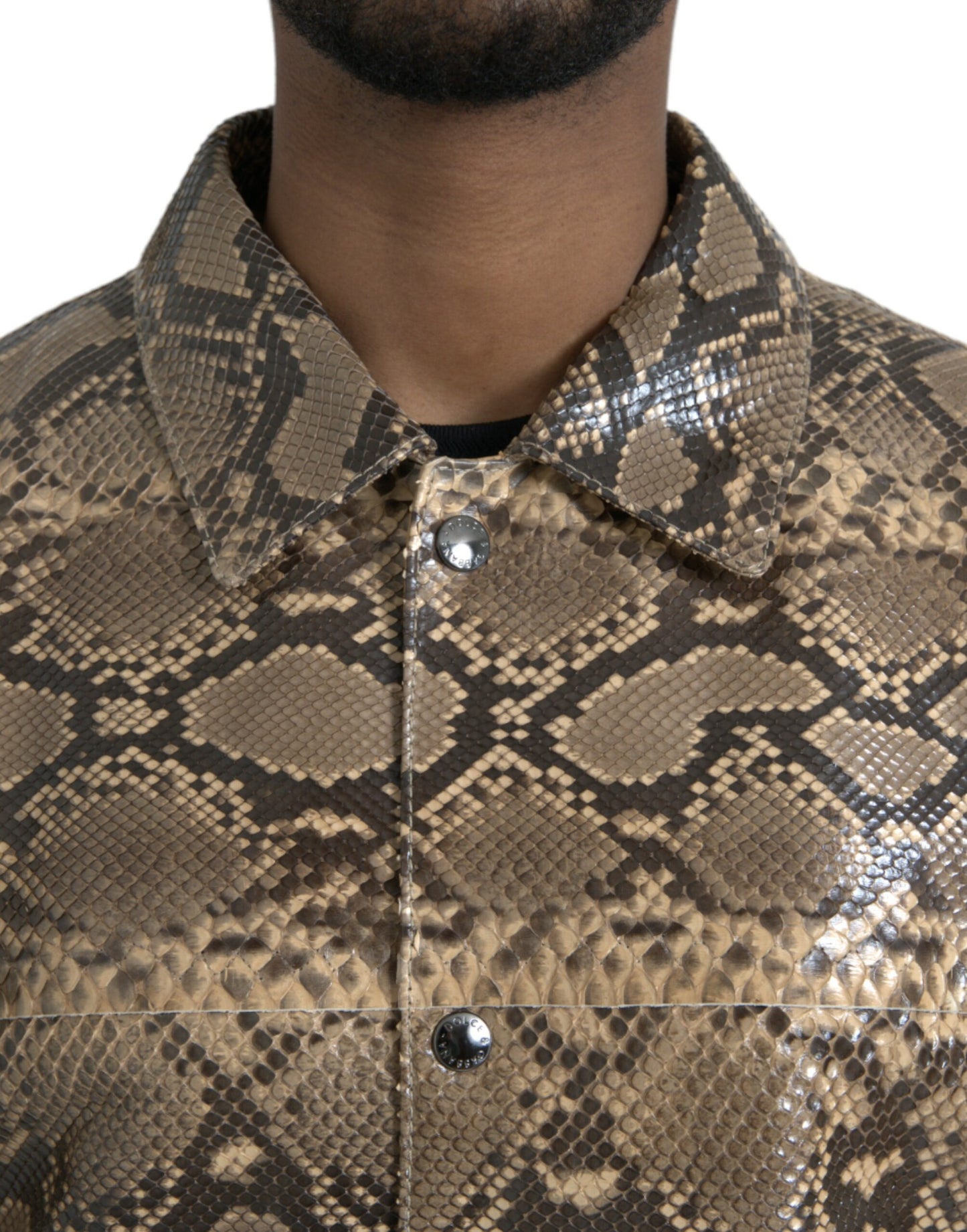 Chaqueta motera de cuero exótico beige