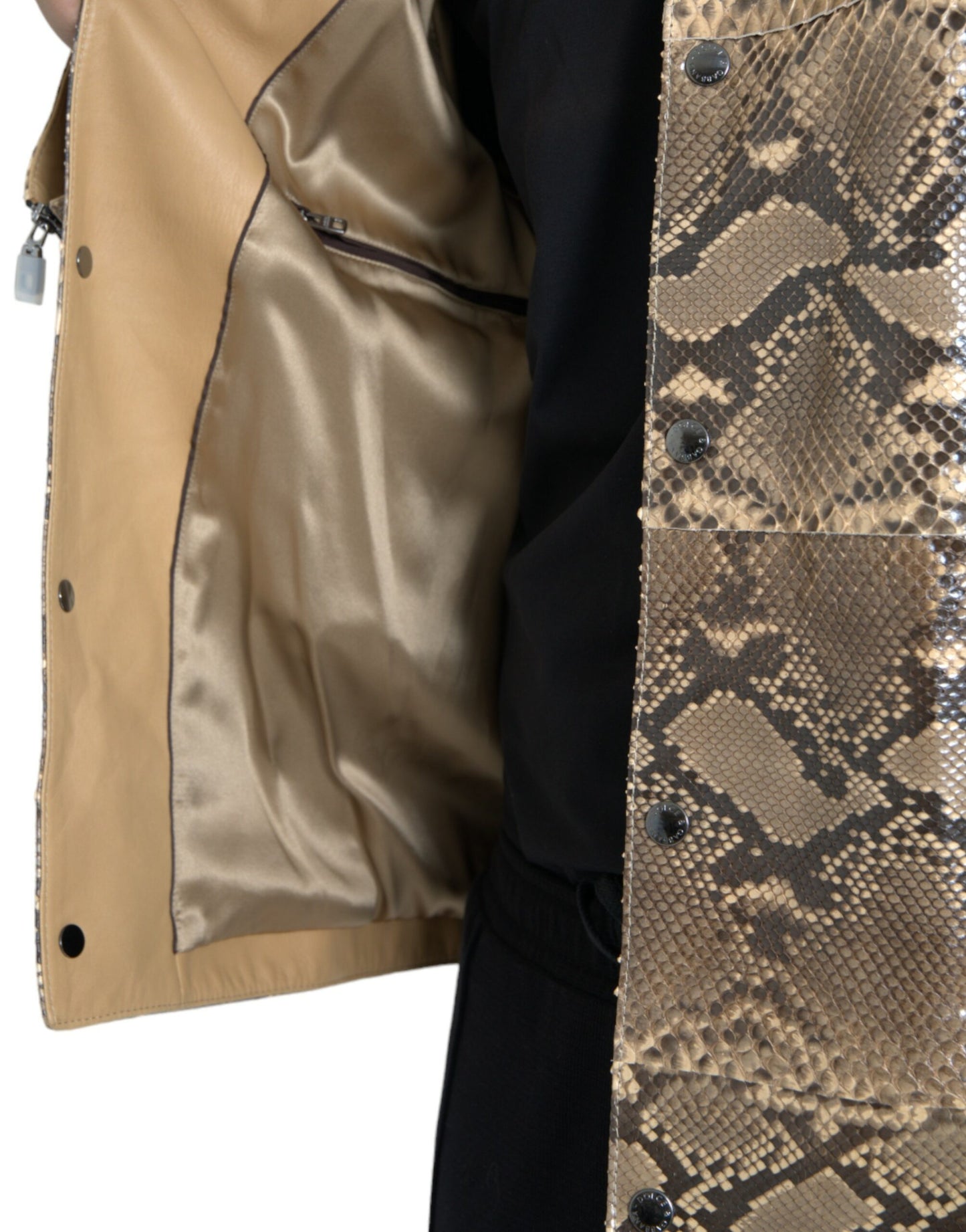 Chaqueta motera de cuero exótico beige