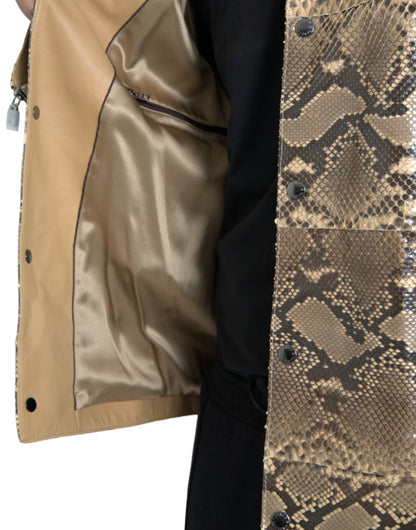 Chaqueta motera de cuero exótico beige