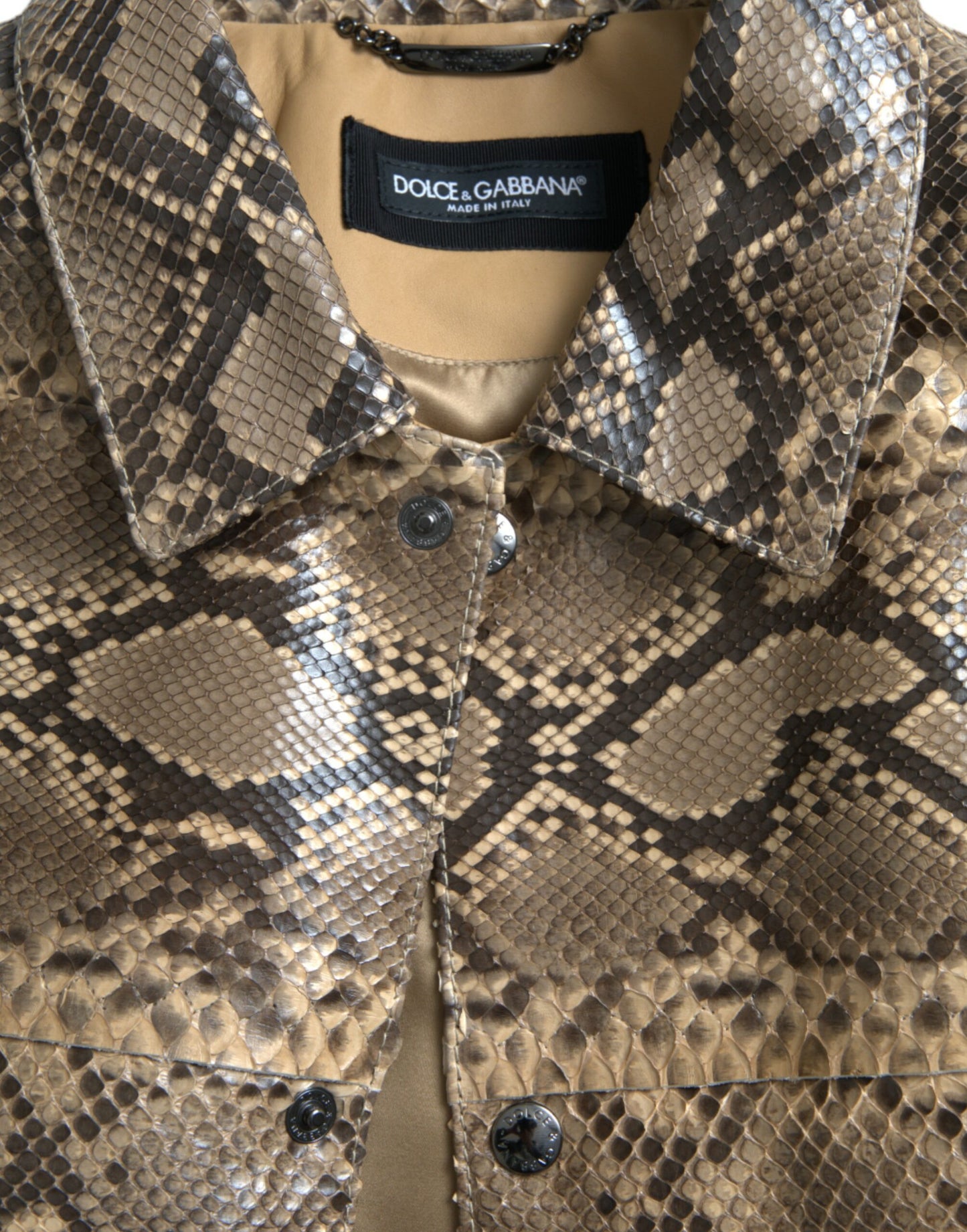 Chaqueta motera de cuero exótico beige