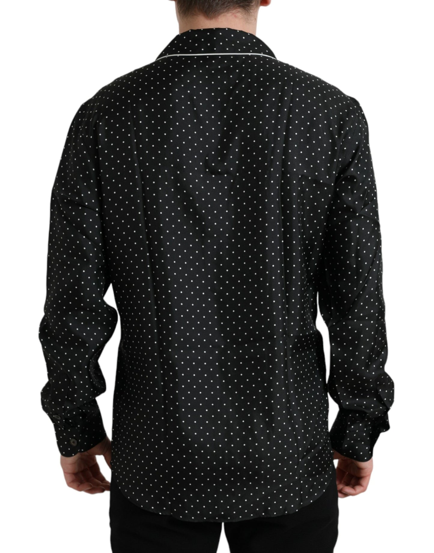 Camisa de manga larga de seda con lunares negros