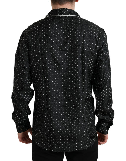 Camisa de manga larga de seda con lunares negros