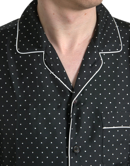 Camisa de manga larga de seda con lunares negros