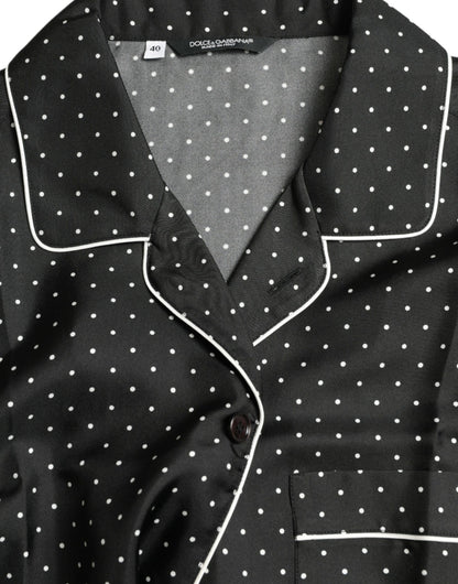 Camisa de manga larga de seda con lunares negros