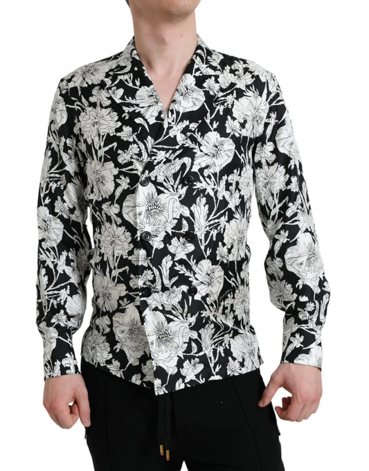 Camisa informal con botones y estampado floral en blanco y negro