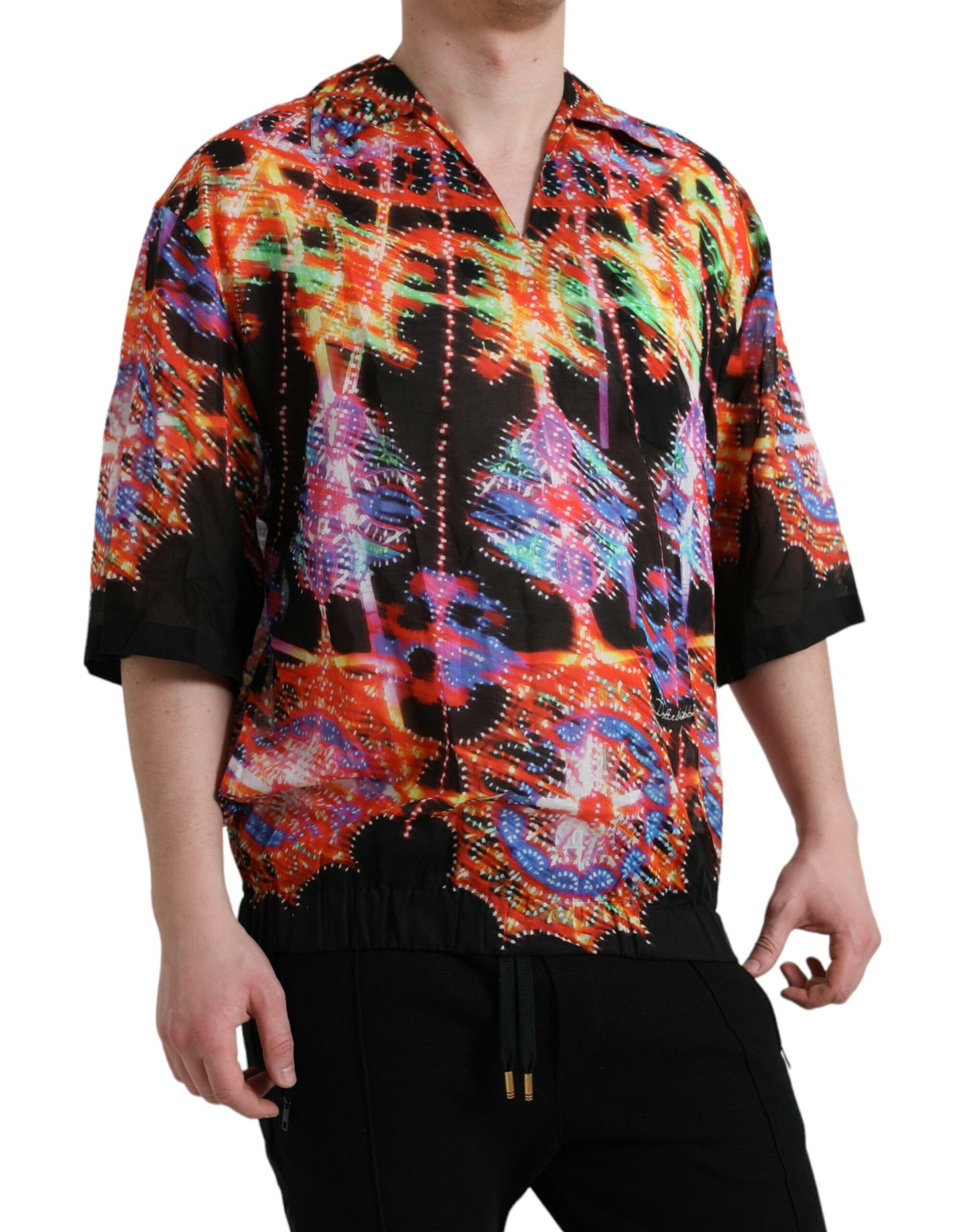 Camiseta de algodón con estampado de luminarias multicolor